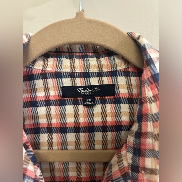 Madewell Plaid Flannel Button Down Top Women’s XS Pink Pocket - Picture 3 of 7
